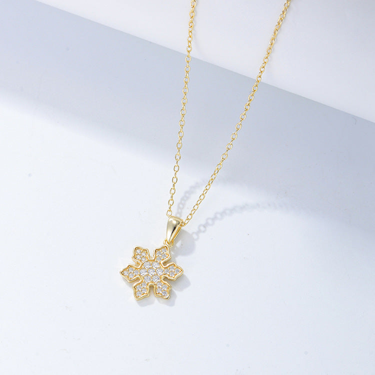 S925 Silver Micro-Inlaid Zircon Snowflake Pendant Necklace Valentine'S Day Gift Inlaid