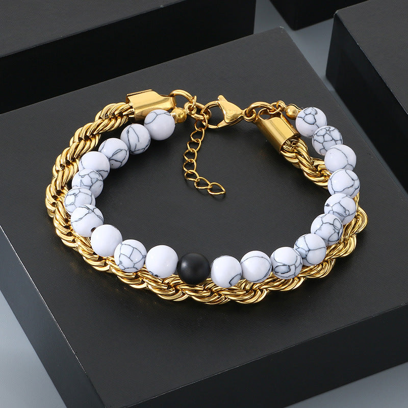 Planderful Mens Turquoise Agate Stainless Steel Bracelet