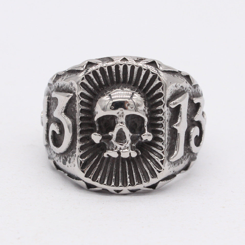 Gothic Number 13 Skull Titanium Steel Ring