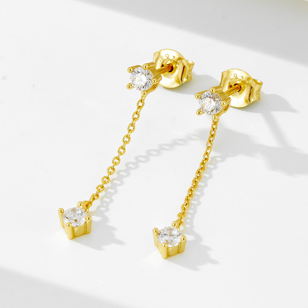 Planderful S925 Sterling Silver Zircon Fringed Chain Earrings For Fashion Forward Women