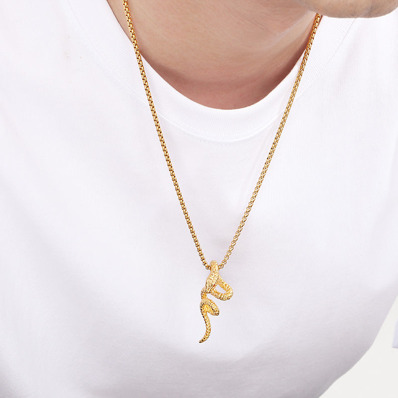 Planderful Mens Snake Pendant Gold Plated Titanium Necklace