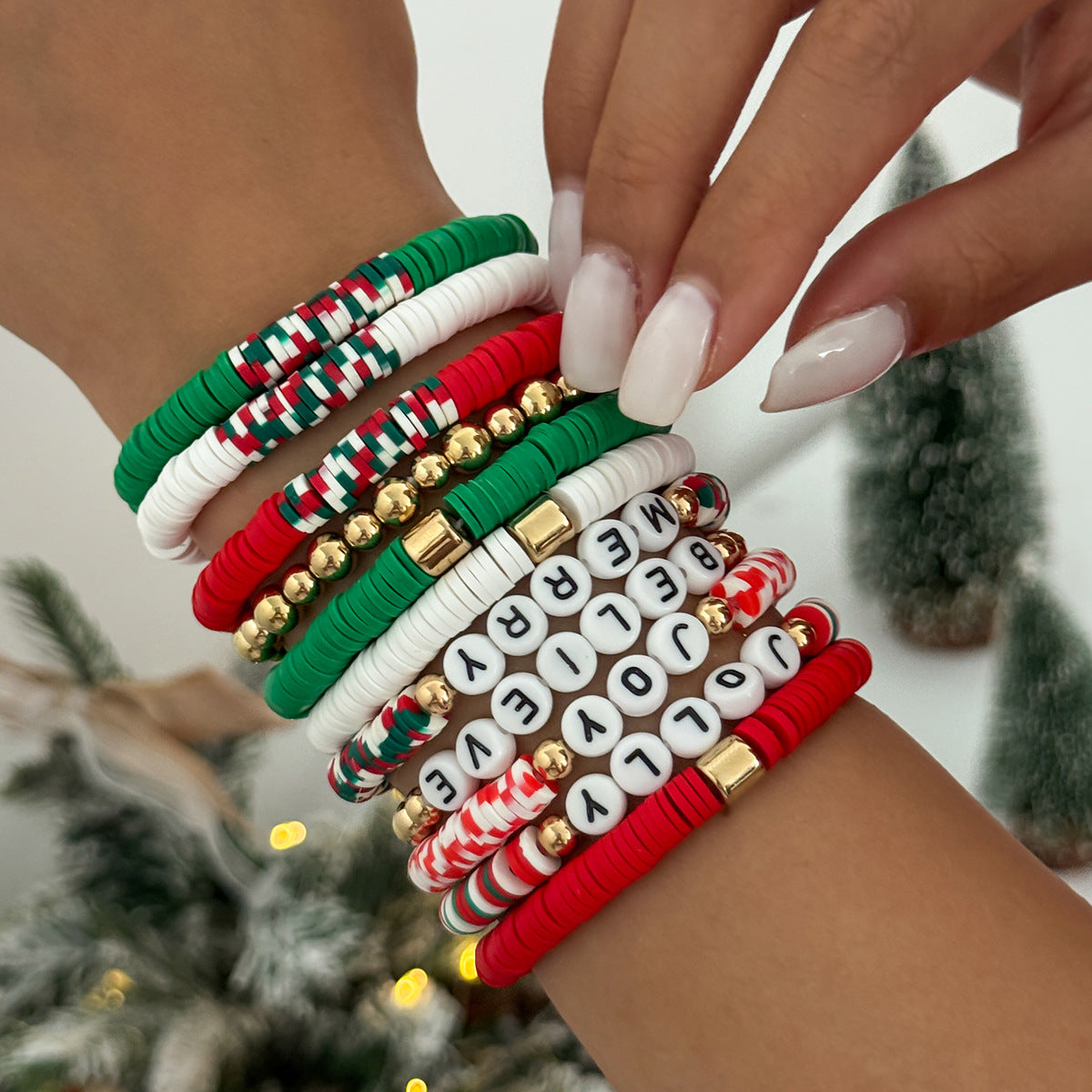 Planderful Collection Vienna Verve Elastic Beaded Christmas Bracelet For Women Gift For Her Festive Statement Jewelry