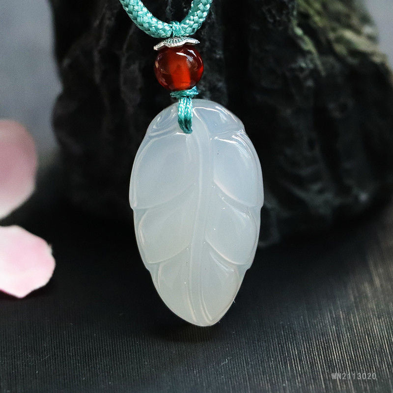 White Chalcedony Leaf Pendant