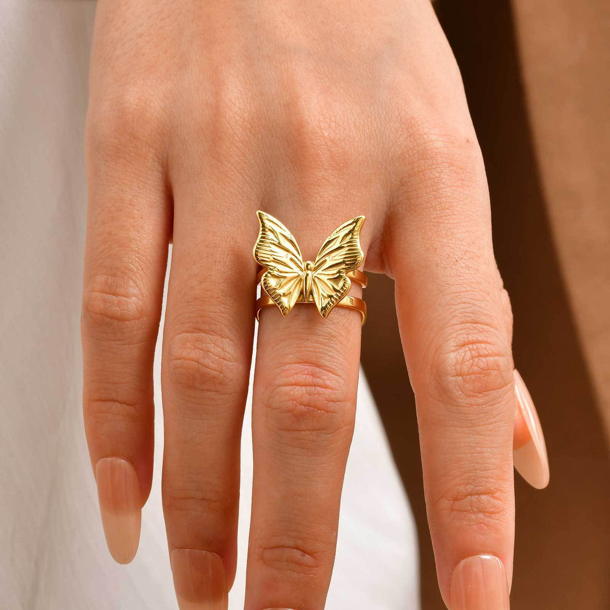 Stainless Steel Urban Exquisite Three-Dimensional Butterfly Opening Ring Girlfriend With