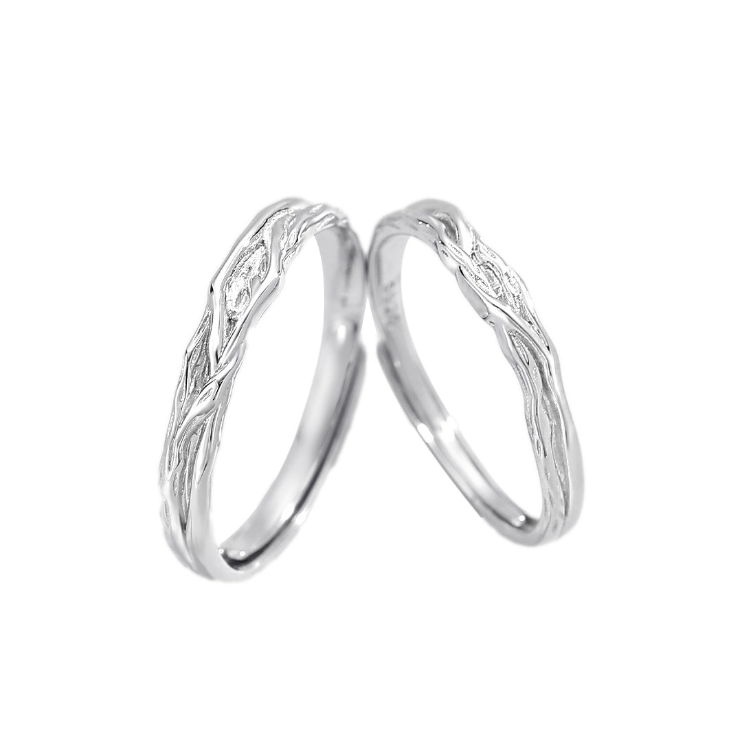 Planderful S925 Sterling Silver Ivy Love Open Couple Ring For Girlfriend Adjustable Gift