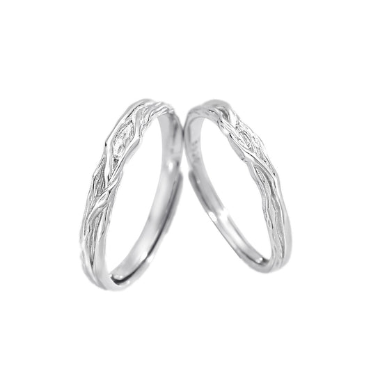 Planderful S925 Sterling Silver Ivy Love Open Couple Ring For Girlfriend Adjustable Gift