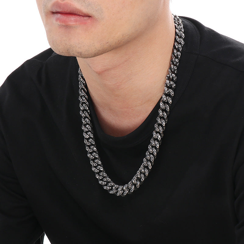 Planderful Hammered Cuban Chain Necklace Stainless Men