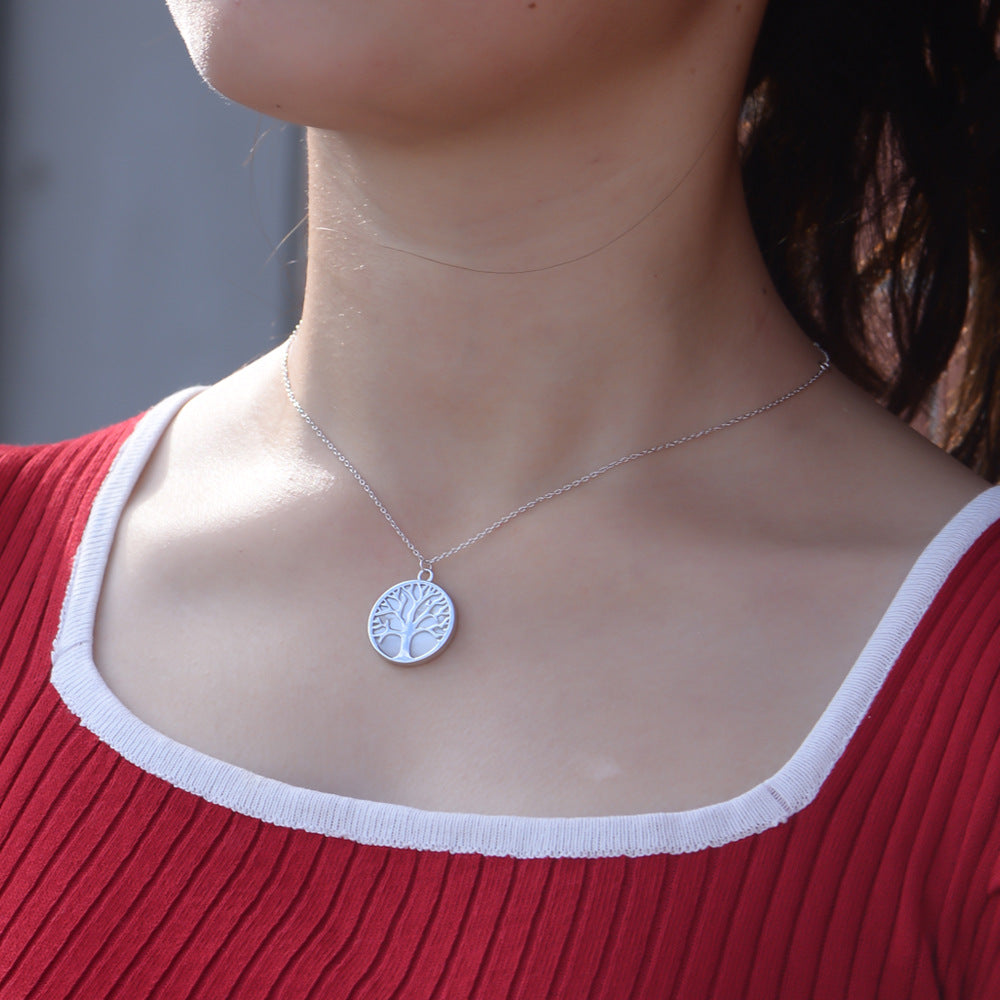 Hot-Selling S925 Silver Natural White Shell Tree Of Life Necklace, Women Pendant