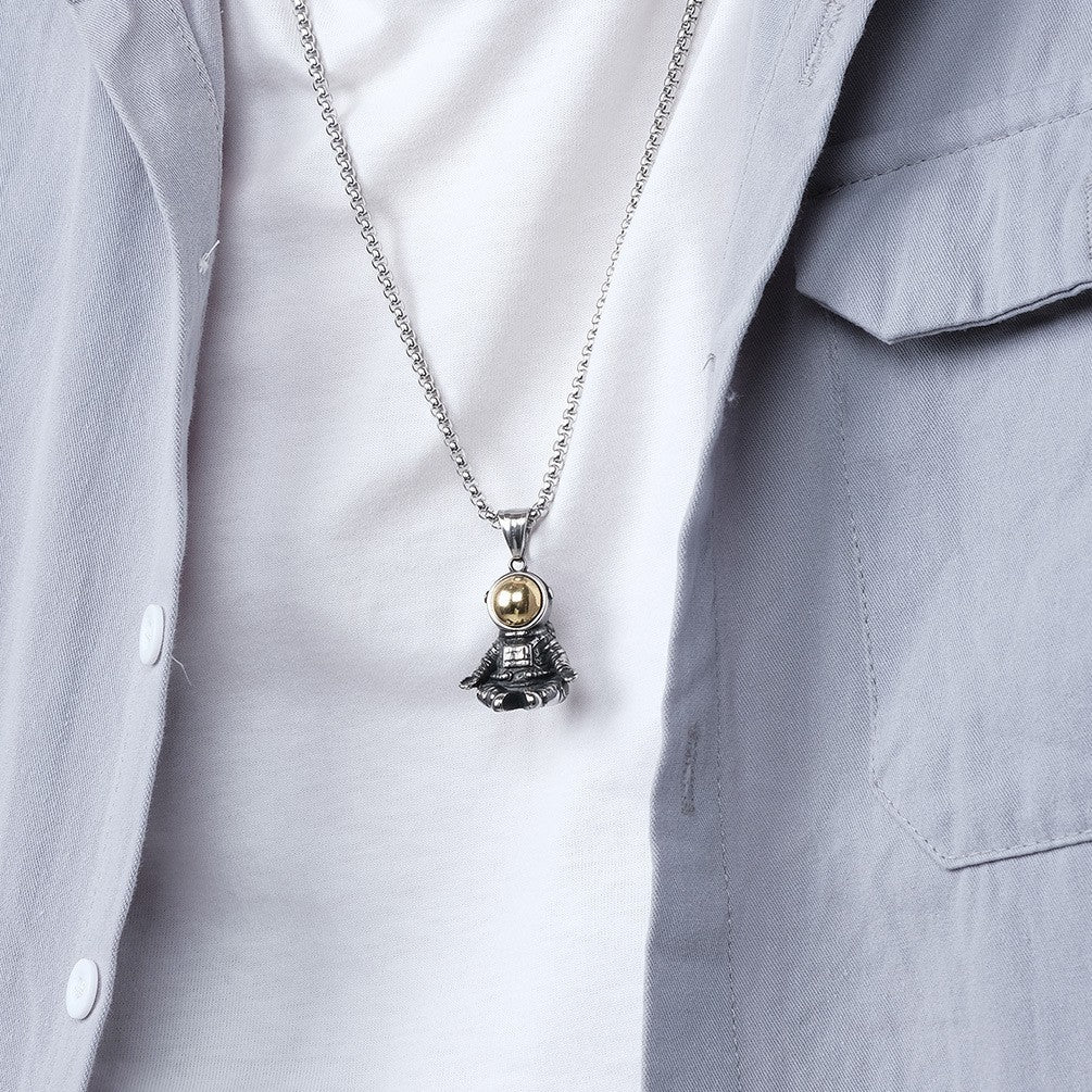 Astronaut Necklace Titanium Steel Durable Retro Urban Punk Street Style Pendant for Hip Hop Fans Planderful