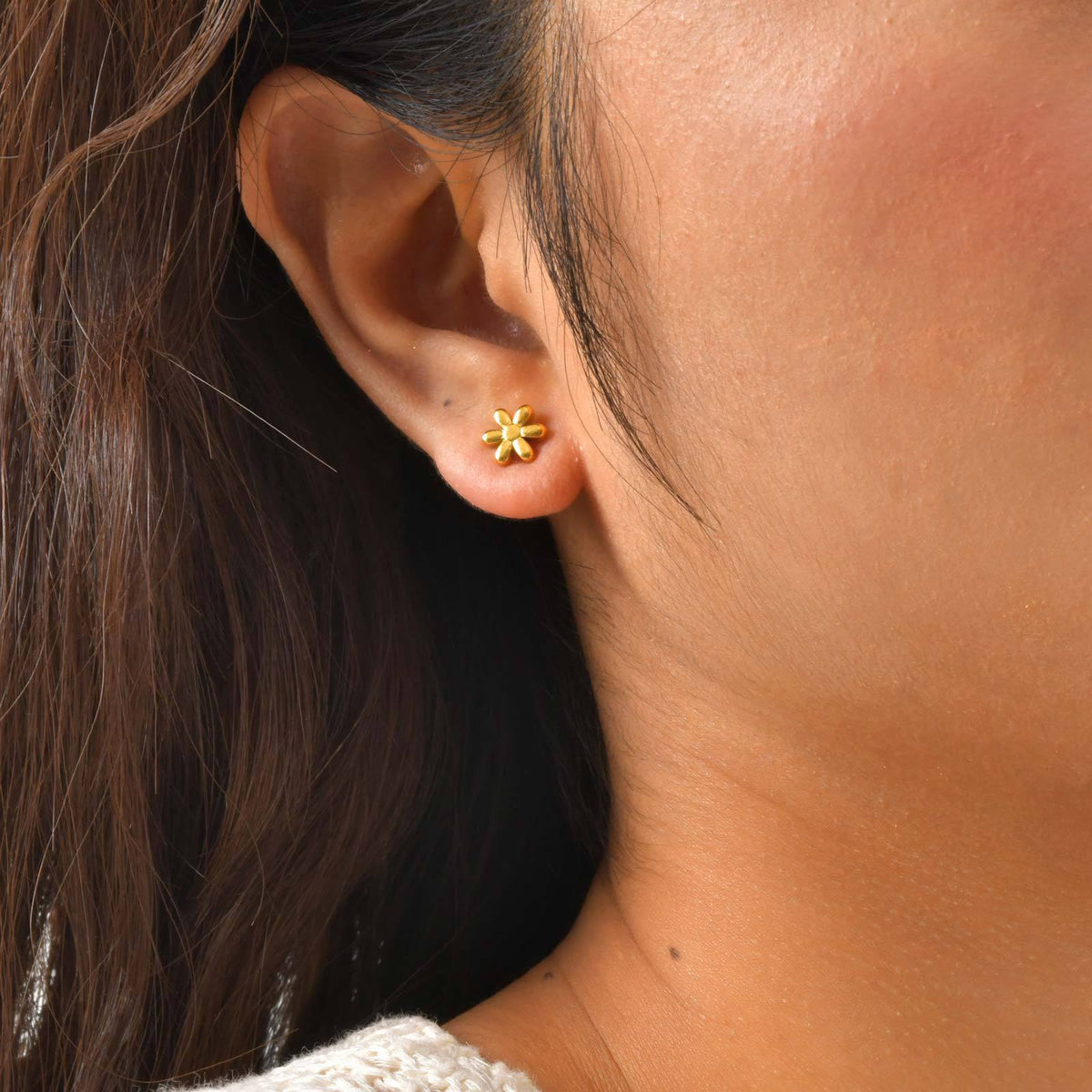 Stainless Steel Floral Gold-Plated Earrings
