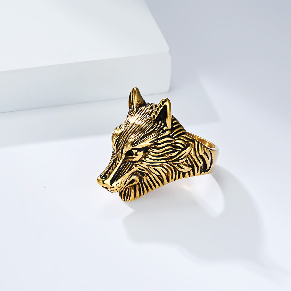 Planderful Viking Wolf Ring For Men Steel Band Bold Domineering Style For Everyday Wear