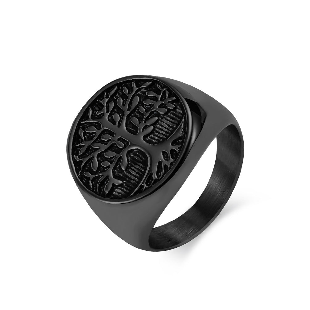 Cross-Border Retro Titanium Steel Life Tree Ring for Men