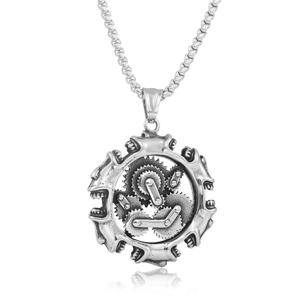 European And American Stainless Steel Gear Pendant Necklace