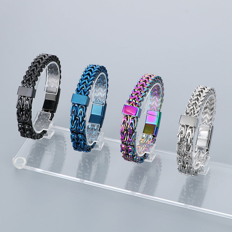 Trendy Hip Hop Inspired Stainless Steel Men's Bracelet with Chain Splicing Design