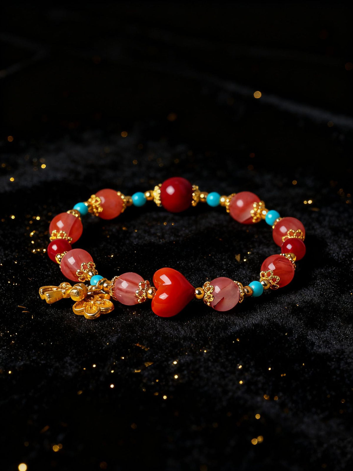 Red Agate & Turquoise Horse-Year Bracelet
