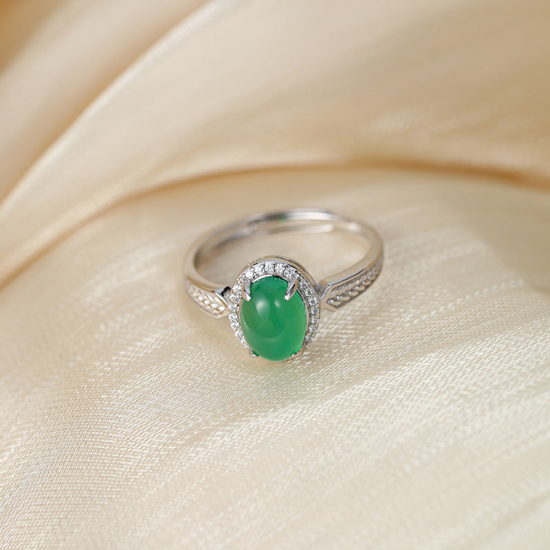 S925 Sterling Silver Natural Chalcedony Ring — Adjustable