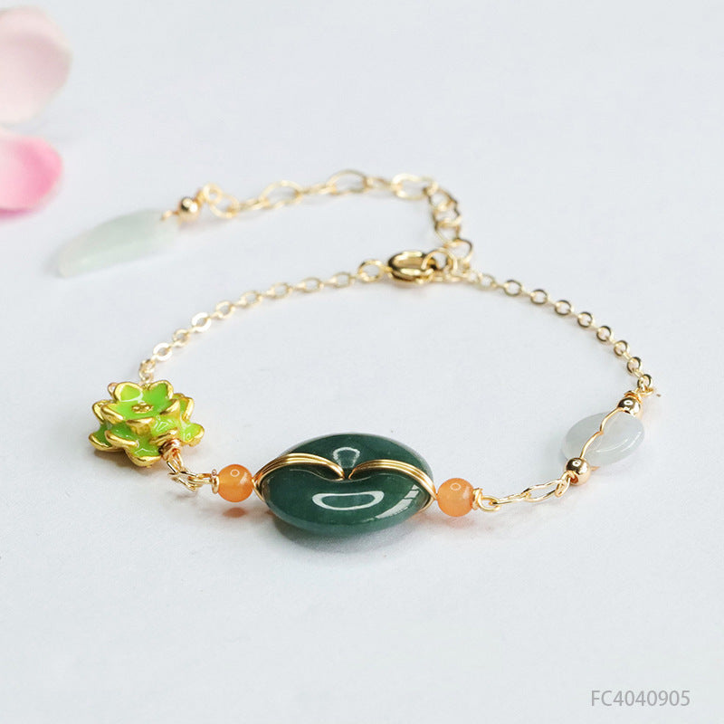 Blue Water Jadeite Peace Buckle 16 mm Bracelet