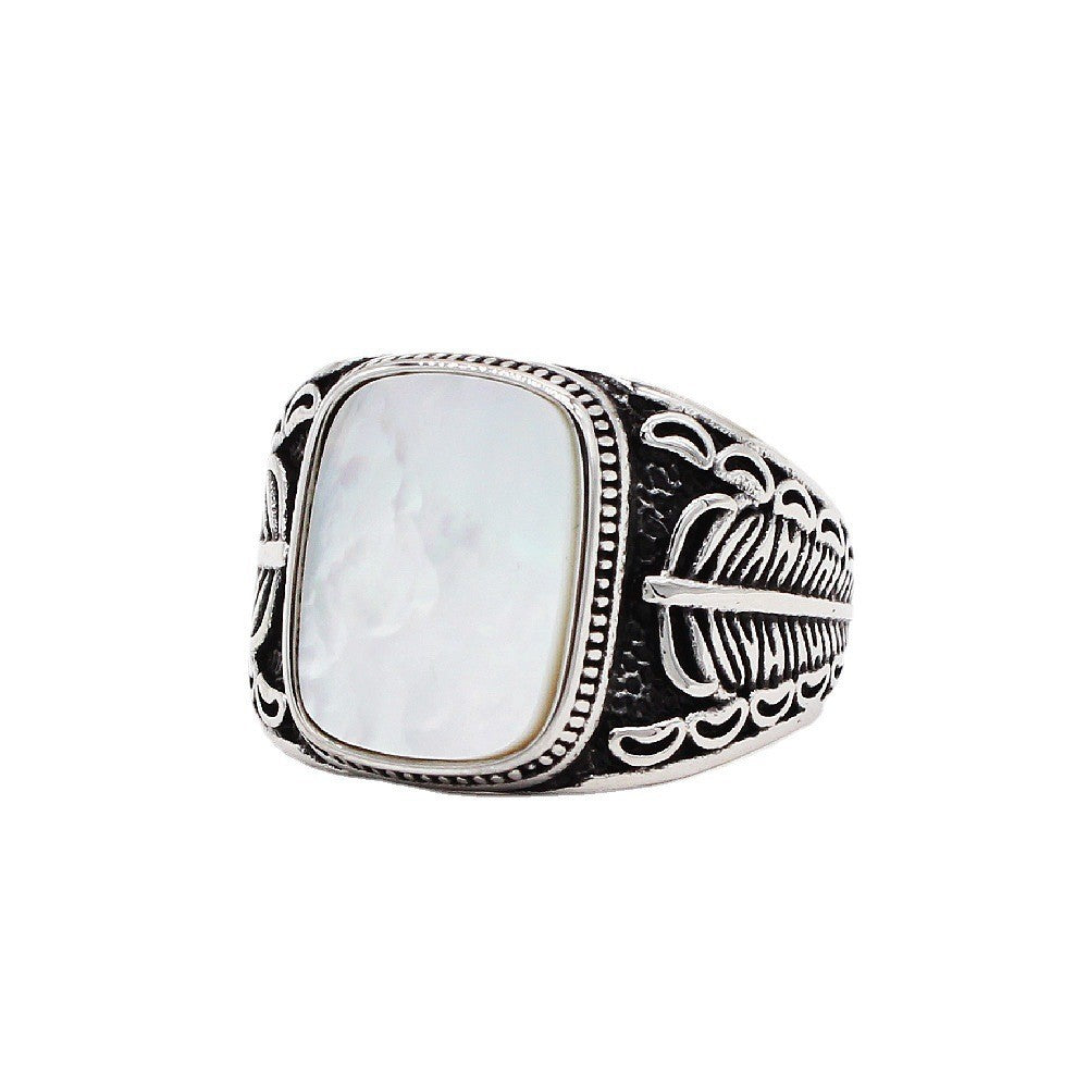 Planderful Everyday Genie Men Titanium Steel Ring With Feather Gem Design Unisex Protection Statement