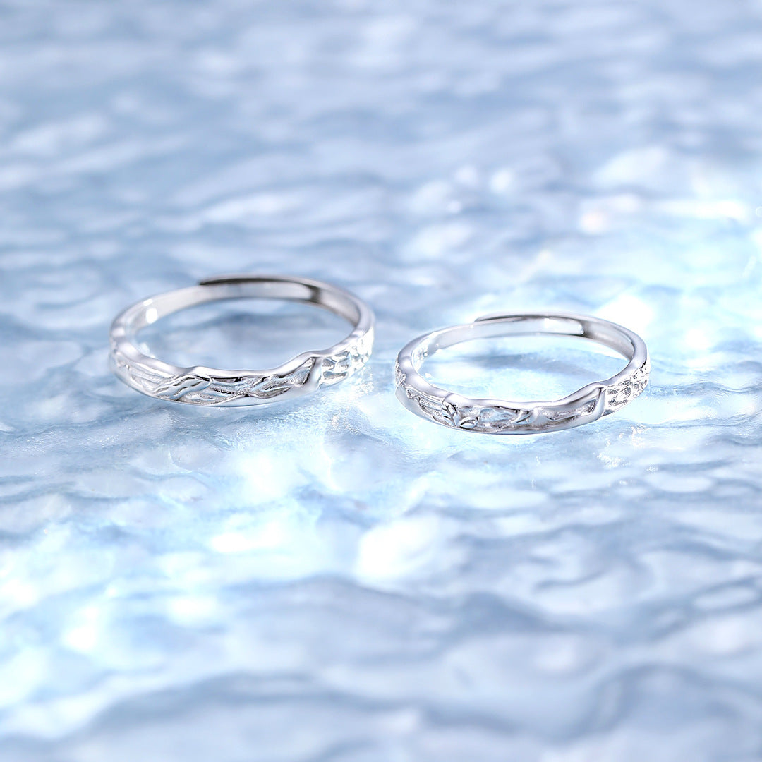 Planderful Trendy Couple Ring S925 Sterling Silver Adjustable Open Band For Him And Her Gift