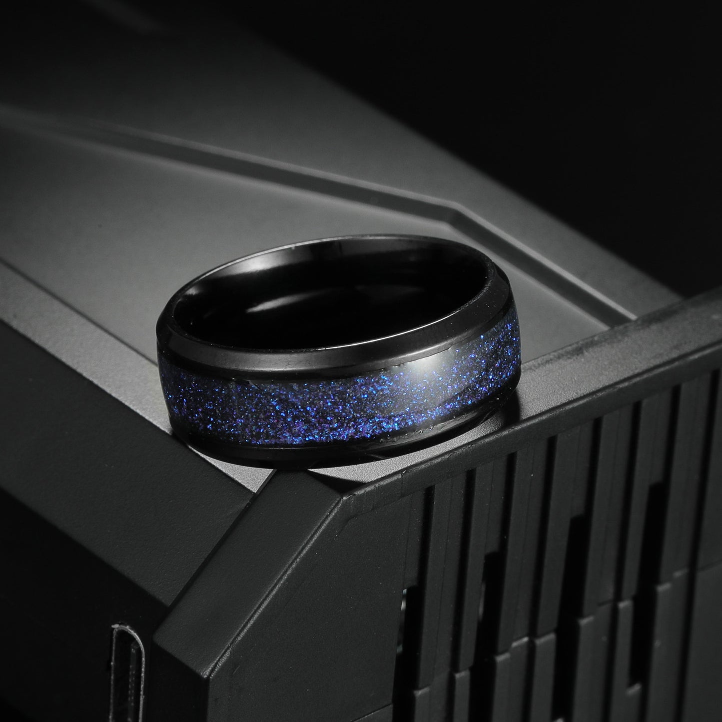 Planderful Collection Everyday Genie Stainless Steel Ring 8mm Blue Starry Sky Unisex
