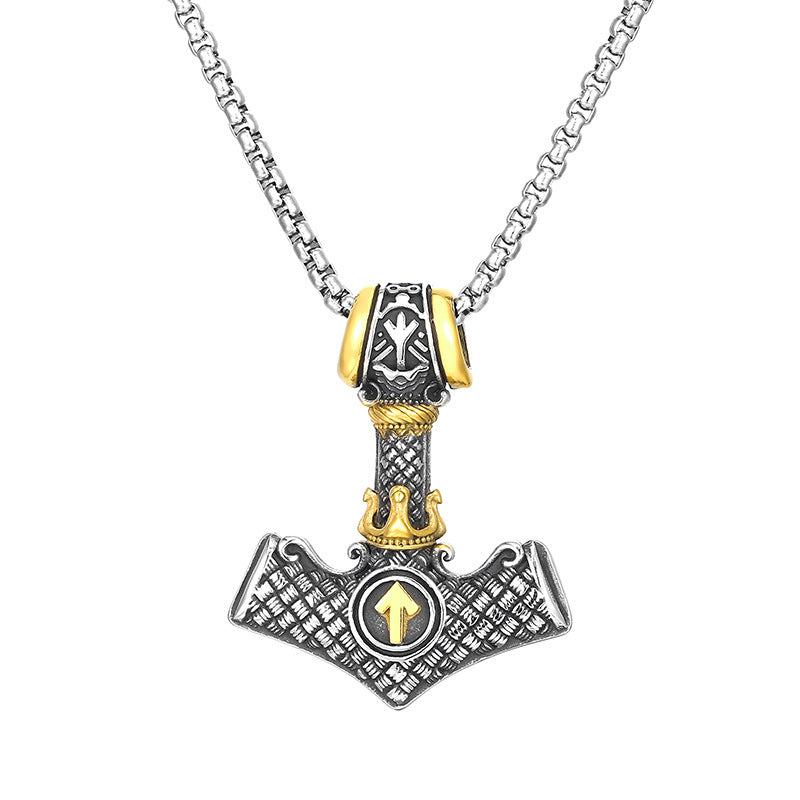 Viking-Inspired Punk Men's Stainless Steel Pendant with Odin Triangle Rune and Pirate Anchor Design