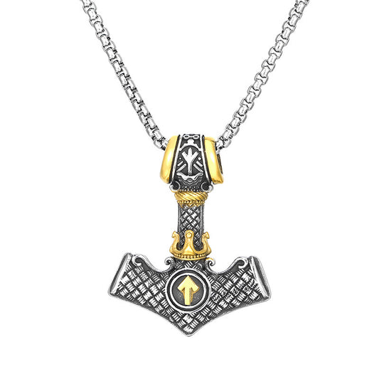 Viking-Inspired Punk Men's Stainless Steel Pendant with Odin Triangle Rune and Pirate Anchor Design
