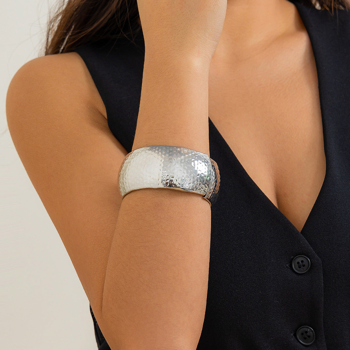 Fashion Forward Metal Snake Skin Wide Bracelet and Ring Set