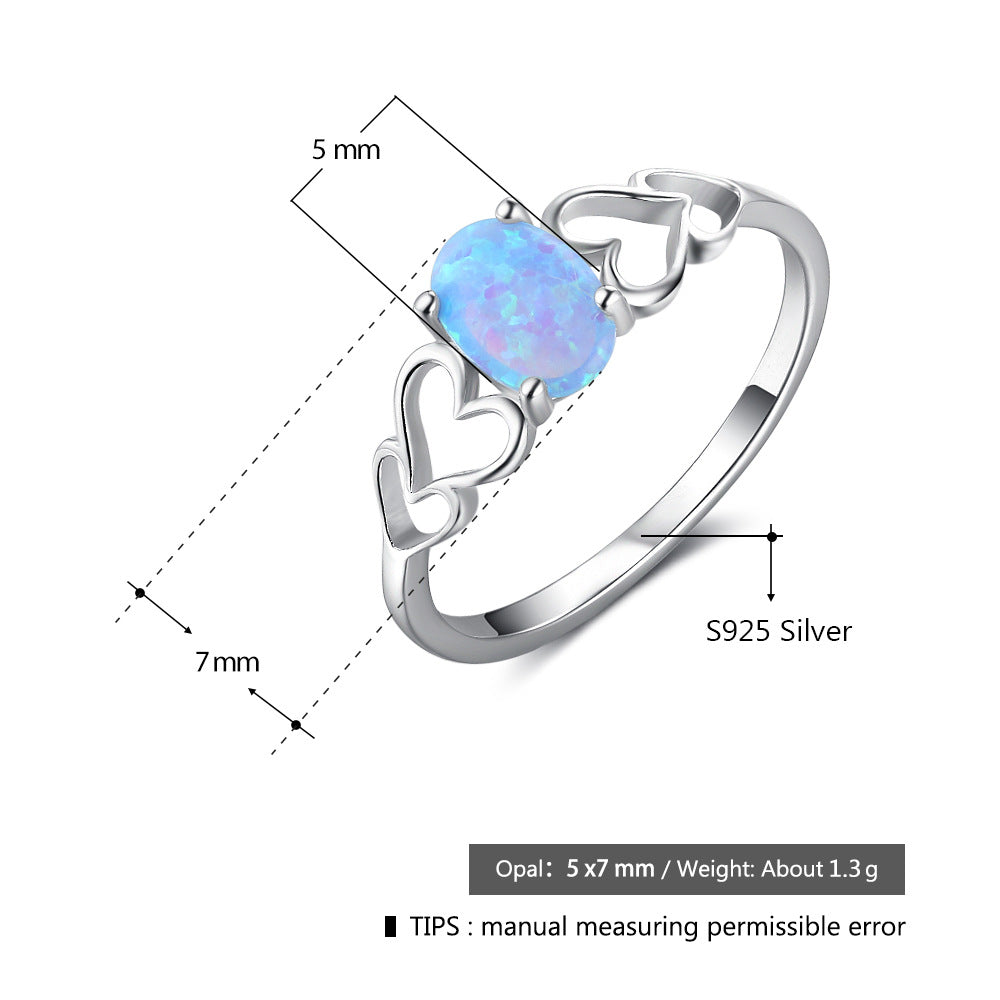 Planderful Jewelry Sterling Silver Blue Opal Ring for Couples - Elegant Everyday Design with Opal Gemstone and S925 Material