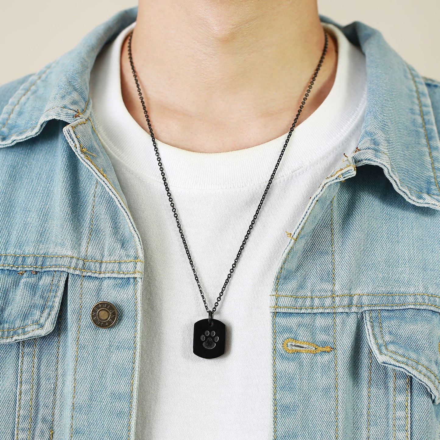 Stainless Steel Dog Paw Urn Openable Pendant Black Necklace