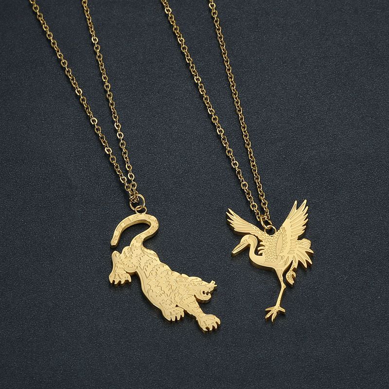 Steel Necklace - Elegant Ins Style Tiger Crane Collarbone Chain Pendant For Women