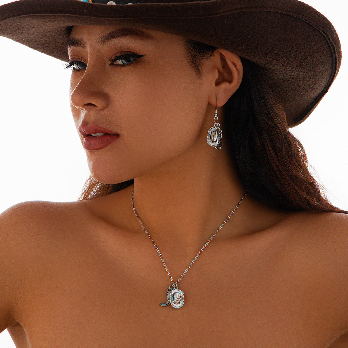 Western Hat & Boots Necklace and Earrings Set