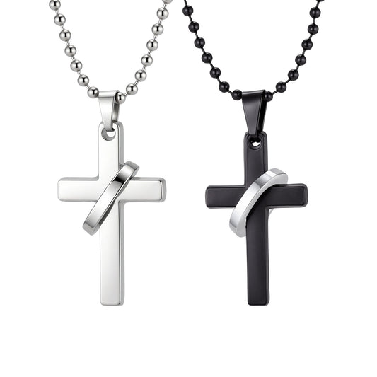Version Of Men's Stainless Steel Color Matching Cross Ring Pendant Commuter Necklace