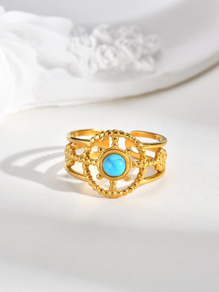 Stainless Steel Casual Gentle Cure Turquoise Triple Open Ring