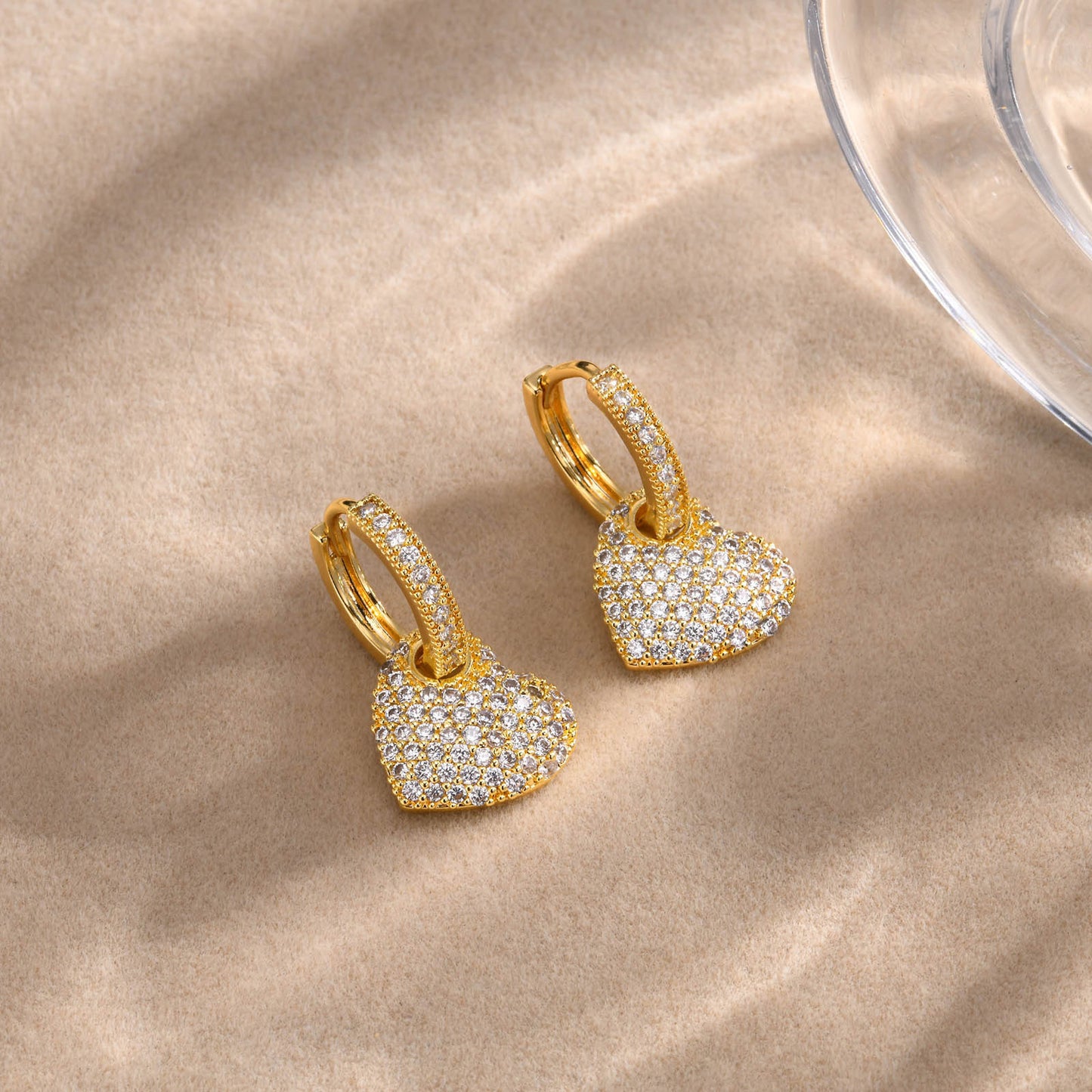 Earrings Full of Zircon Heart Earrings Gold Women's Fashion
