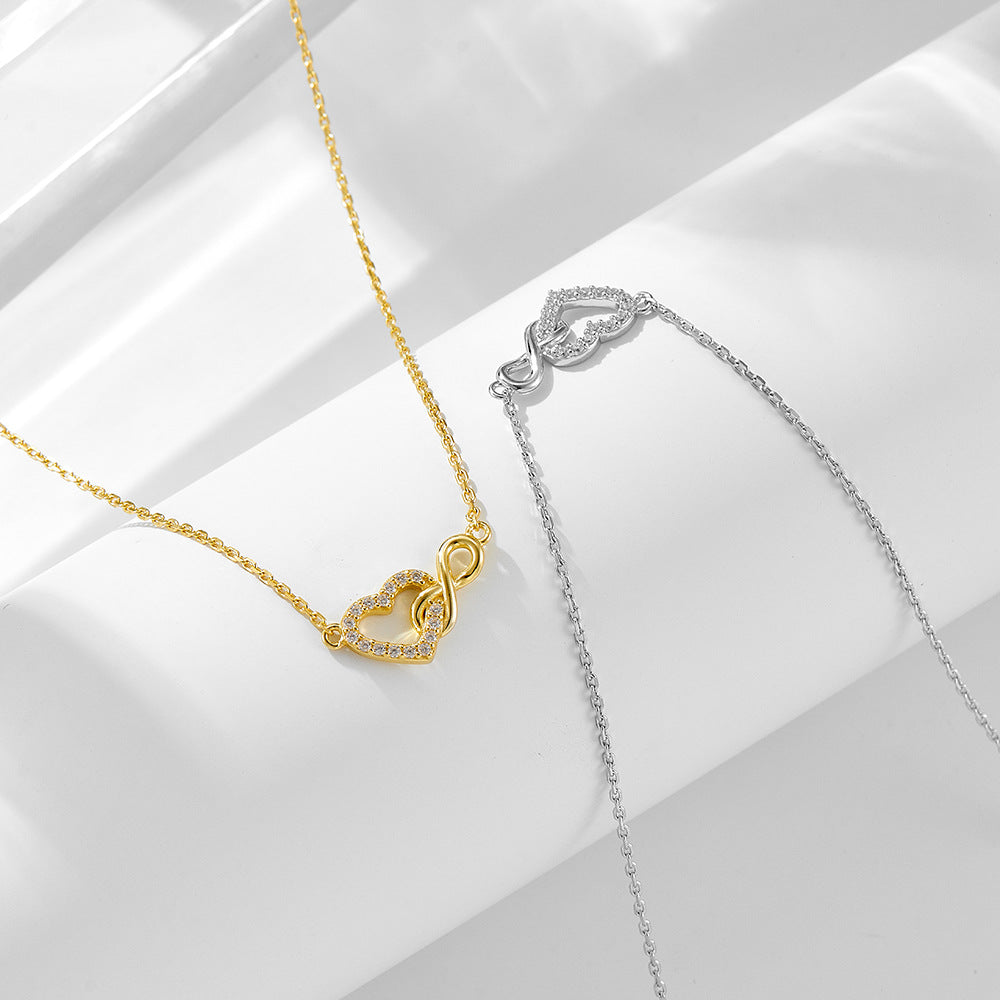 Lucky Figure-8 Infinite Heart-Shaped Sterling Silver Necklace Niche Versatile Necklace