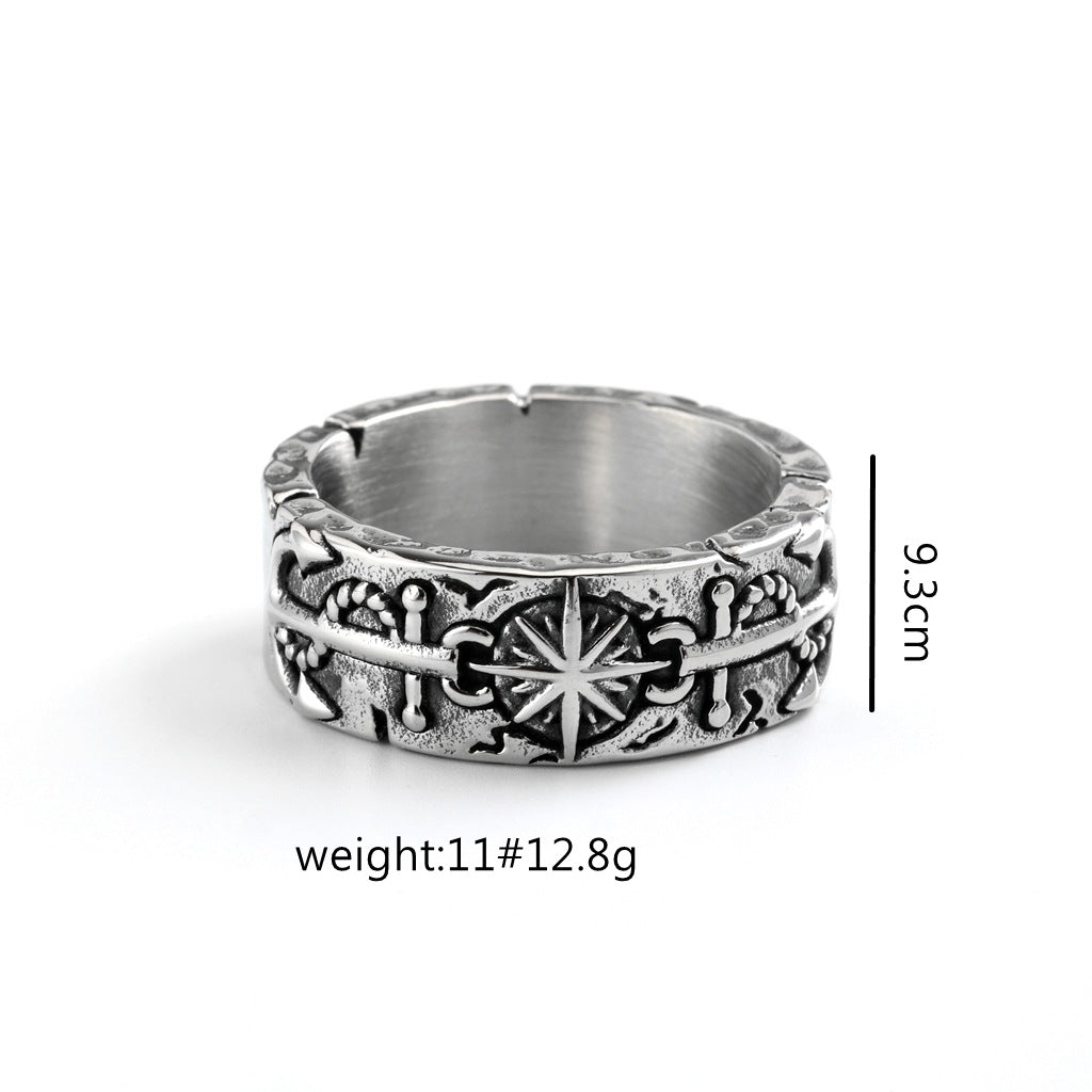 Vintage Anchor Sun Stainless Steel Men's Ring