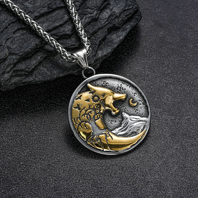 Planderful Viking Wolf Head Necklace For Men Two Color Personalized Retro Jewelry Bold Statement