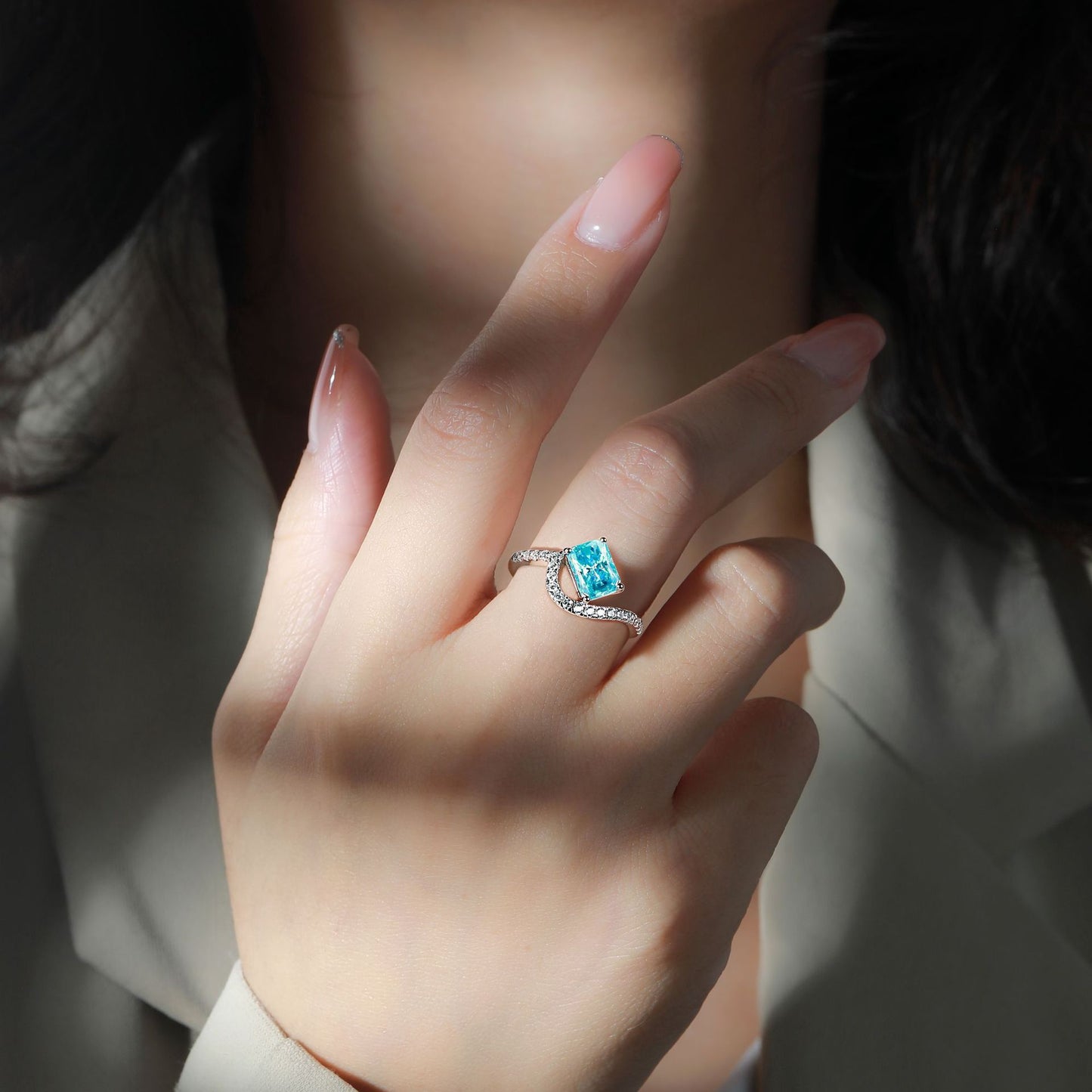 925 Sterling Silver 1.5ct Flame Ice Flower Cut Square Diamond Ring Women's Luxury Color Treasure