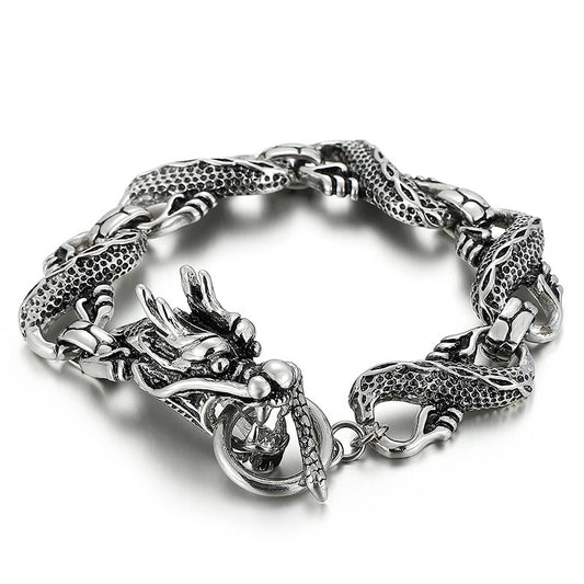 Antique Dragon Head Stainless Steel Men's Bracelet