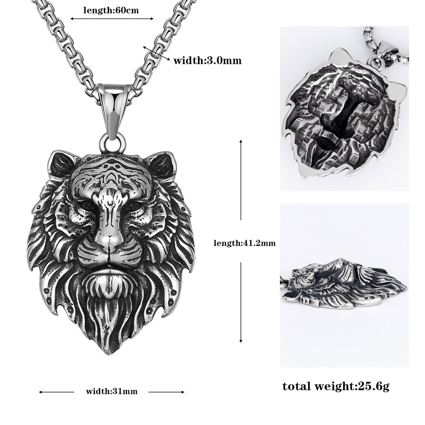 Stainless Steel Necklace – Statement Lion Head Pendant
