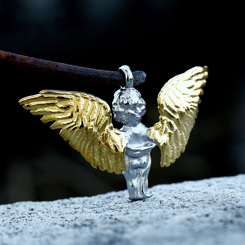 Titanium Steel Retro Angel Wings Pendant for Men - European and American Style Accessories