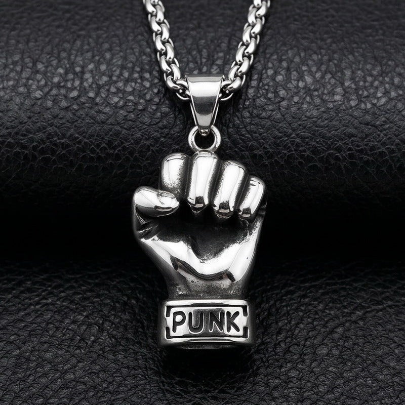 Rock Punk Pendant Three-Dimensional Fist Casting Stainless Steel Men's Pendant Necklace