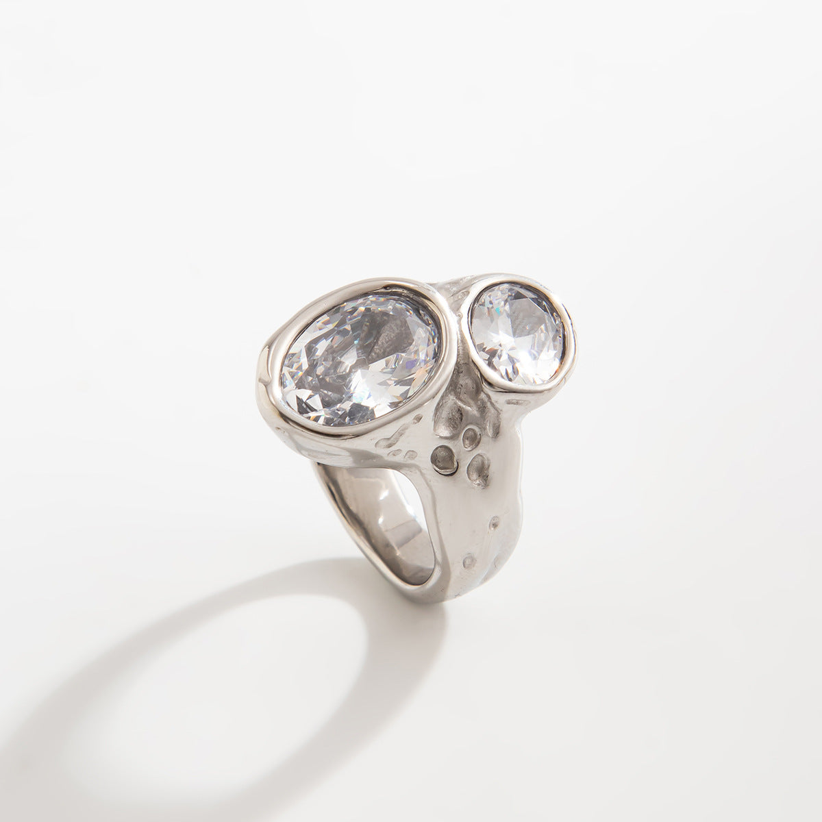 Planderful Stainless Steel Ring With Lava Texture And Zircon Inlays For Women Statement Jewelry