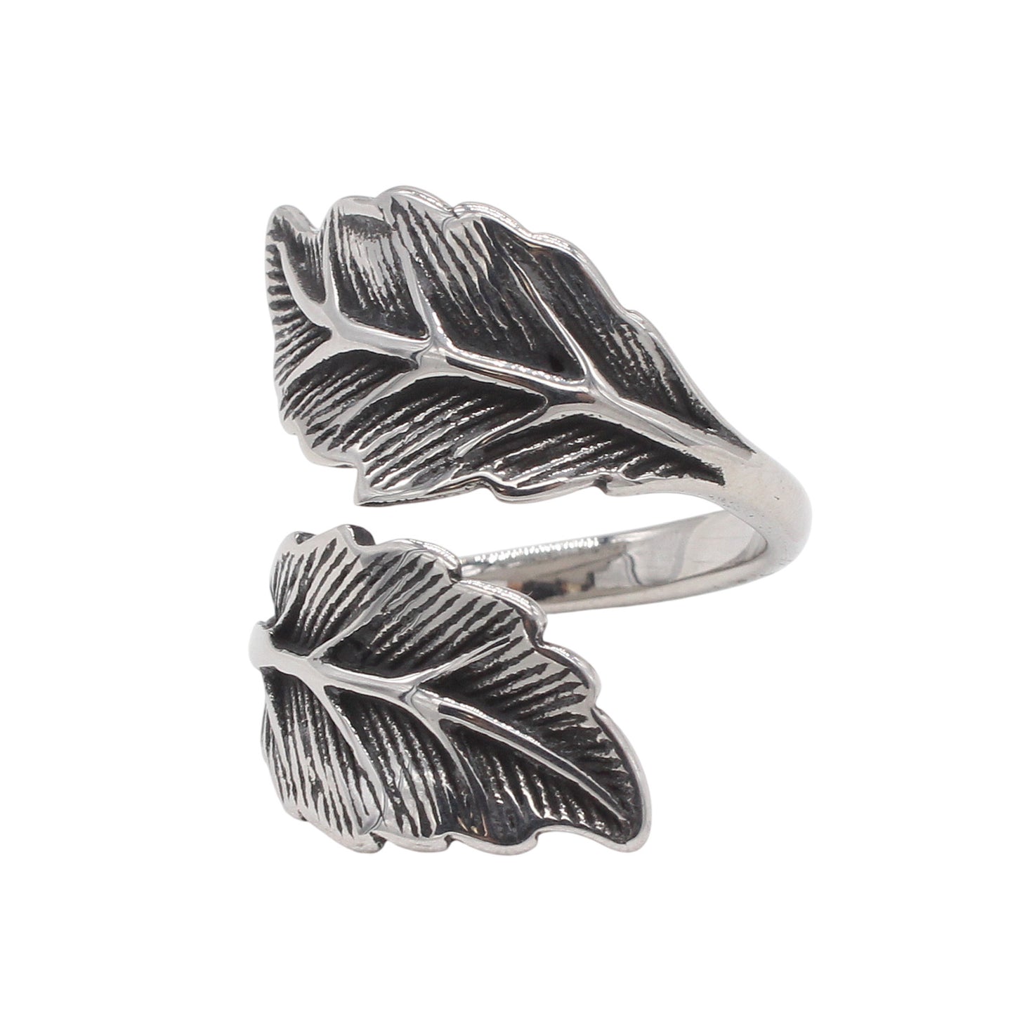 Planderful Jewelry Mens Steel Ring Vintage Leaf Design Elegant European American Style
