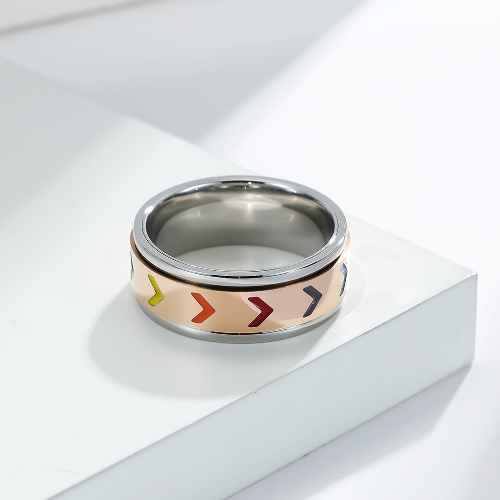 Planderful Rotating Rainbow Flag Ring Titanium Steel Unisex Pride Jewelry For Him And Her