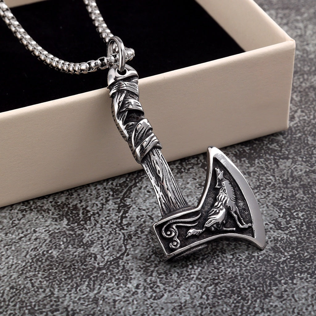 Vintage Wolf Stainless Steel Men's Pendant Necklace