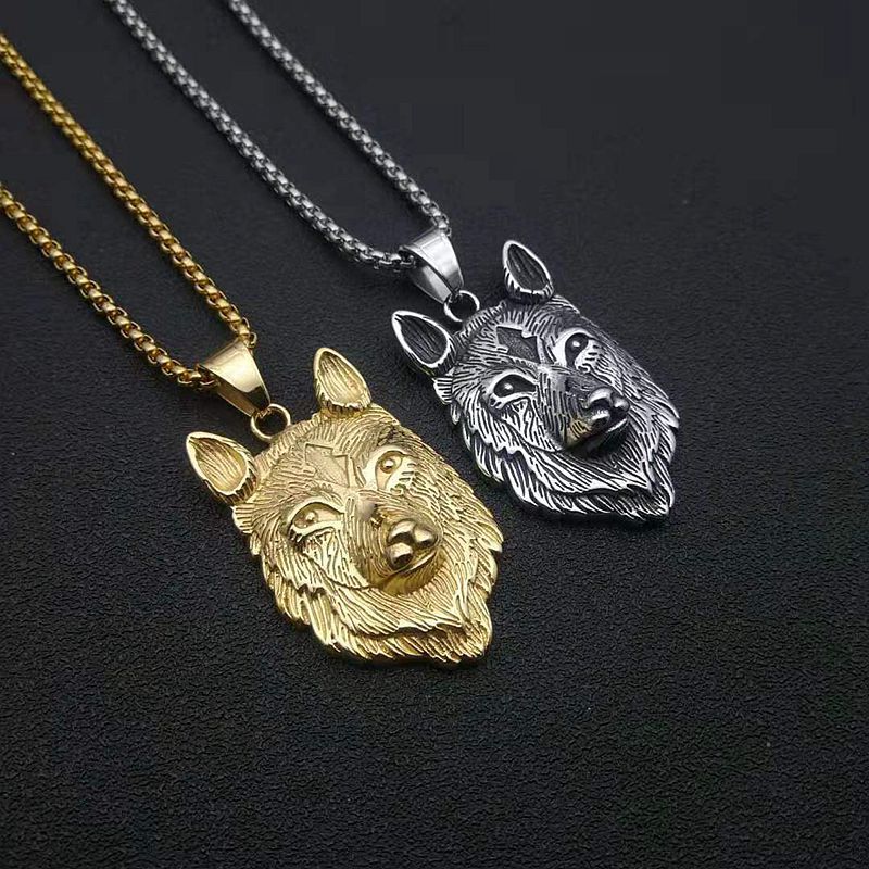 Steel Necklace – Statement Punk Direwolf Wolf Head Pendant For Bold Gothic Style
