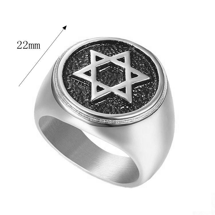 Planderful Everyday Genie Mens David Hexagram Ring Titanium Steel Gold Plated Band