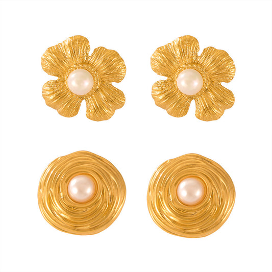 Geometric Blossom Gold-Plated Earrings with Retro Design Aesthetic