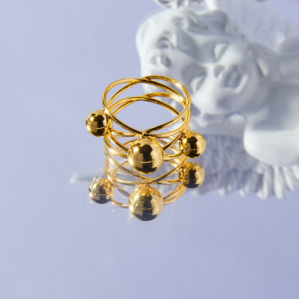 Golden Round Bead Stackable French Retro Index Finger Ring